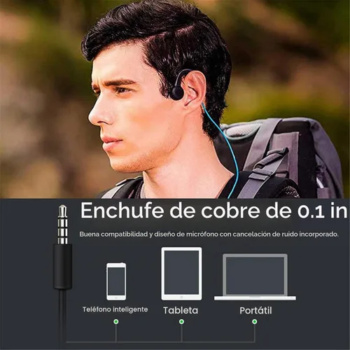 Vista 6 de Auriculares con cable de conducción ósea con micrófono de cancelación de ruido, conector de 0.138 in, resistentes al sudor, para ciclismo, correr