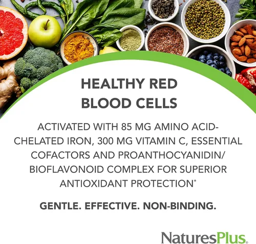 Vista 2 de NaturesPlus Hema-Plex Iron - 10 tabletas de liberación lenta - 85 mg de hierro quelado - Salud total de la sangre - con vitamina C y bioflavonoides