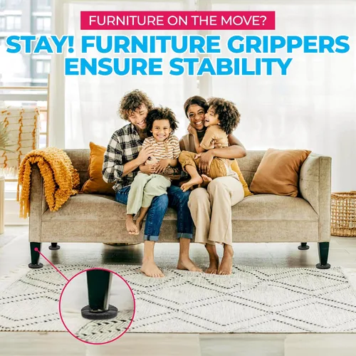 Vista 5 de Stay Furniture Grippers. Evita que los muebles se deslicen en pisos de superficie dura. Almohadillas antideslizantes redondas y negras, que protegen