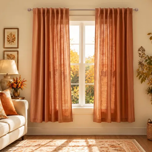 Vista 62 de Cortinas rústicas color beige tostado de 42 x 84 pulgadas de largo para sala de estar, juego de 2 paneles transparentes de lino natural, imitación