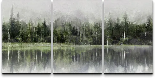 Vista 119 de NWT Juego de Arte de Pared de Lienzo Enmarcado Bosque Blanco y Negro Reflejo de Lago Paisaje Naturaleza Vida Silvestre Arte de Fotografía Rústico