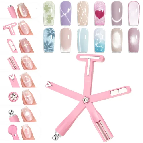 Vista 39 de modelones Juego de imanes de ojo de gato, esmalte de gel francés con corazón de ojo de gato, kit de herramientas de uñas de doble cabeza 5 en 1