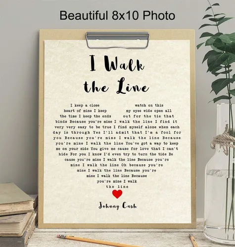 Vista 3 de Póster de Johnny Cash - 8x10 "I Walk The Line" Letras de la canción - Regalo para fanáticos de la música country, Nashville, Grand Ole Opry - Póster