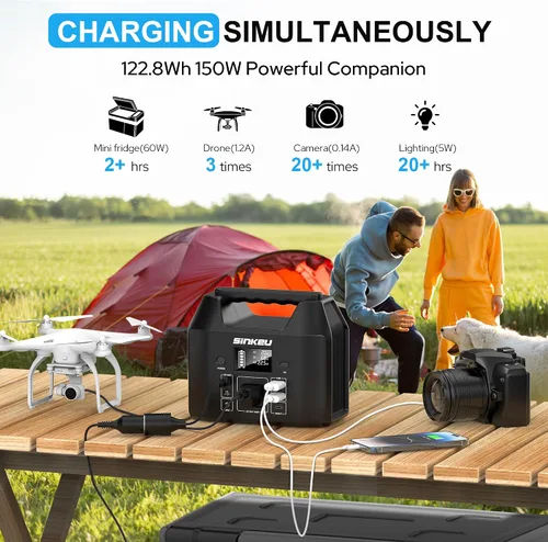 Vista 3 de SinKeu Estación de energía portátil de 150 W con bombilla LED USB de 5 W, generador solar de batería LiFePO4 para uso doméstico, camping, RV