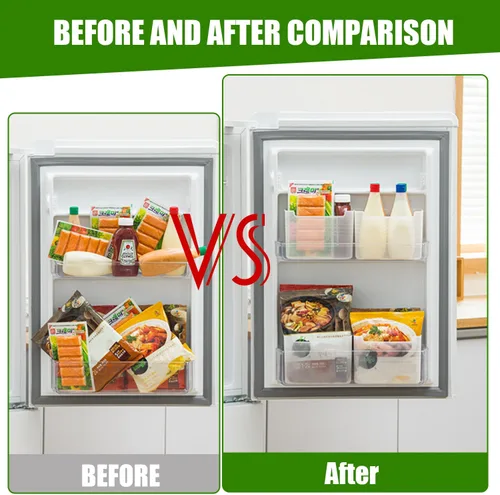 Vista 4 de Paquete de 3 cajas organizadoras de refrigerador, contenedores de plástico para almacenamiento de puerta lateral del refrigerador, contenedores