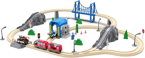 Vista 8 de Juego de accesorios de tren de madera, estación de policía para vías de tren de madera, compatible con todos los ferrocarriles de madera