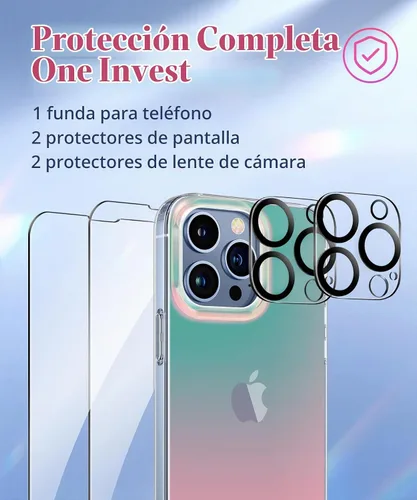 Vista 3 de CAPRARO Funda compatible con el teléfono 15 Pro, funda mate translúcida iridiscente fluorescente, 2 protectores de pantalla + 2 protectores