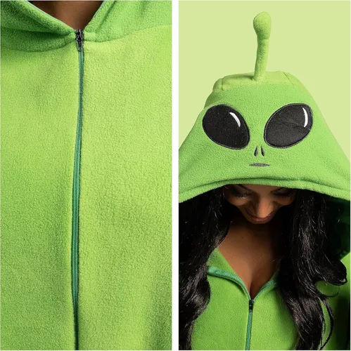 Vista 4 de Spooktacular Creations Unisex Adult Alien Pajama Plush Costume with Hat for Dress Up Role Play Party Halloween Costume