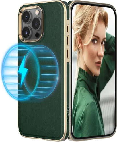 Vista 13 de LOHASIC Funda de piel para iPhone 15 Pro Max, funda magnética suave compatible con accesorios MagSafe, funda de diseño minimalista clásico i Phone
