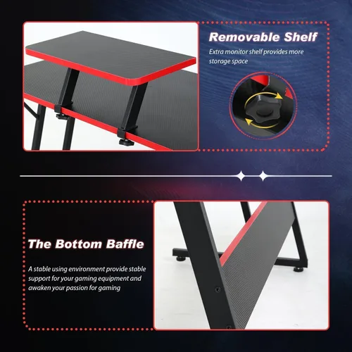 Vista 6 de Escritorio para juegos en forma de L con gran escritorio y espacio de almacenamiento, ideal para estudiar, trabajar y jugar, patas ajustables e Negro
