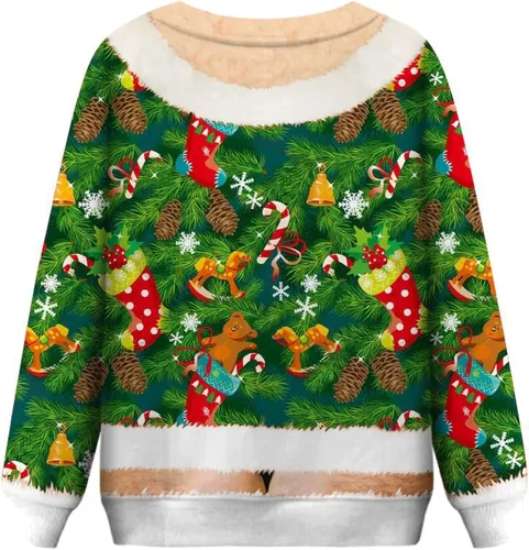 Vista 5 de Sudaderas navideñas para mujer, sudaderas de Navidad unisex divertidas con cuello redondo