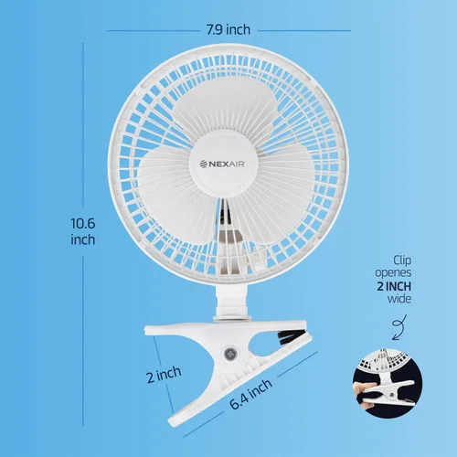 Vista 7 de NEXAIR Ventilador de clip de 6 pulgadas, rotación de 360 grados, ventilador de clip portátil de dos velocidades con agarre de abrazadera fuerte