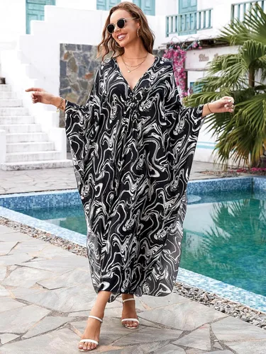 Vista 6 de Women's Wave Neck Turkish Caftan Ethnic Print Kaftans Floral Print Over Sized Caftans Lounge wear 8752