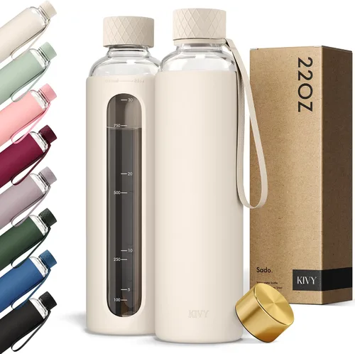 Vista 11 de KIVY Botella de agua de vidrio con funda de silicona de 22 oz