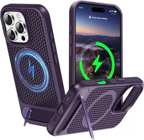 Vista 37 de Funda magnética de disipación de calor para iPhone 13 Pro Max, para MagSafe, protección contra caídas Coolingf, funda con función atril ajustable