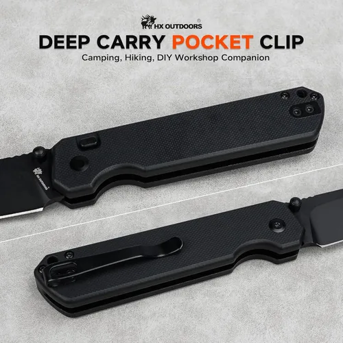 Vista 5 de HX OUTDOORS Cuchillo de bolsillo plegable Hyla Negro (All-Black)