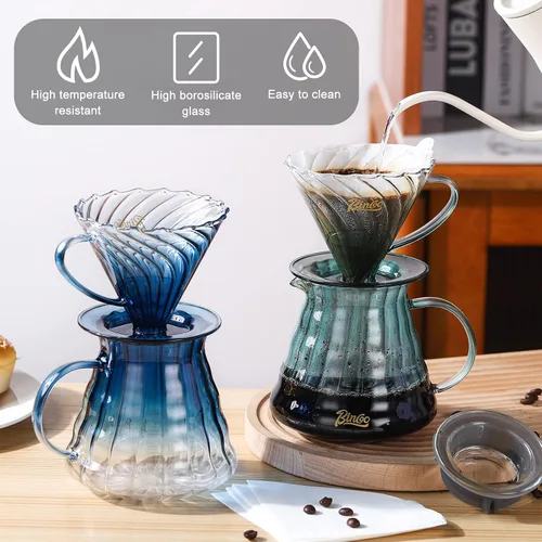 Vista 4 de Bincoo Juego de cafetera para verter con gotero tamaño 0.1 fl oz, juego de servidor de café de vidrio cónico de 60 ángulos con soporte y papel