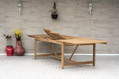 Vista 3 de Brampton Patio Athens - Juego de mesa de comedor rectangular de 11 piezas, ideal para patio e interior, acabado de teca claro