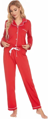 Vista 5 de Ekouaer - Conjunto de pijama de manga larga y botones, motivos navideños a juego para la familia, tallas de la S a la XXL