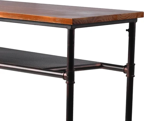 Vista 5 de Juego de mesa de bar y taburete de bar de 5 piezas, mesa de bar de comedor rectangular industrial, color negro y encimera de cocina, altura