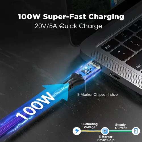 Vista 2 de VCOM Cable USB 4 - Thunderbolt 3, 6.6 pies, 20 Gbps, carga de 100 W, video de 84K a 60 Hz, compatible con USB-C, MacBooks, Hub, acoplamiento