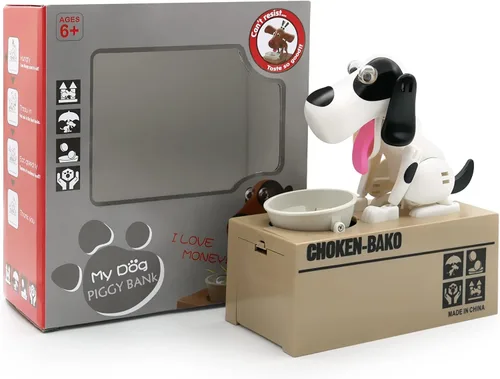 Vista 7 de Alcancía para cachorros, alcancía My Dog, bonita caja de dinero robótica de juguete para masticar monedas, ahorro de dinero, regalo (negro)