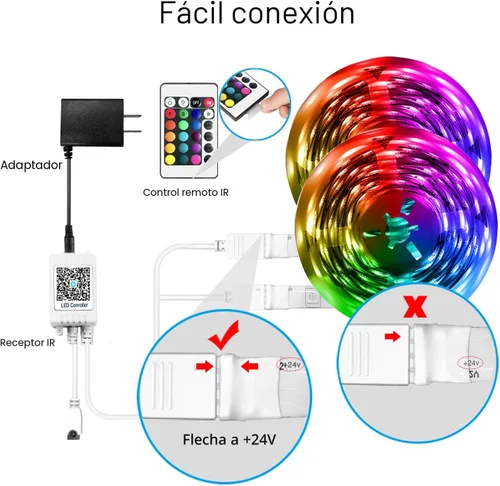 Vista 3 de DAYBETTER Tira de luces LED inteligentes de 100 pies con control remoto de aplicación, 5050 RGB para dormitorio, sala de estar, decoración