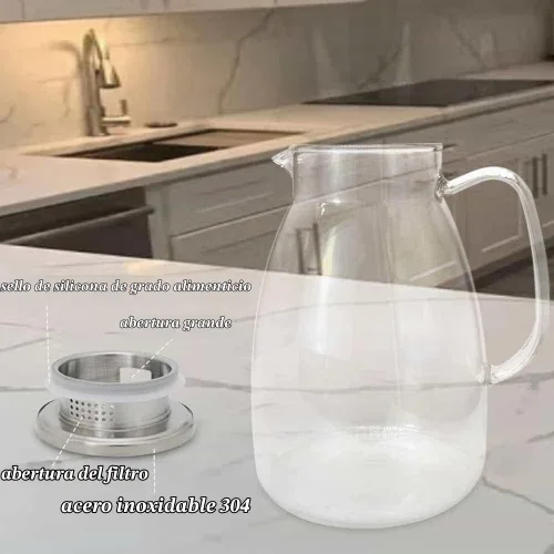 Vista 6 de Jarra de vidrio con tapa y asa, jarra de borosilicato resistente al calor