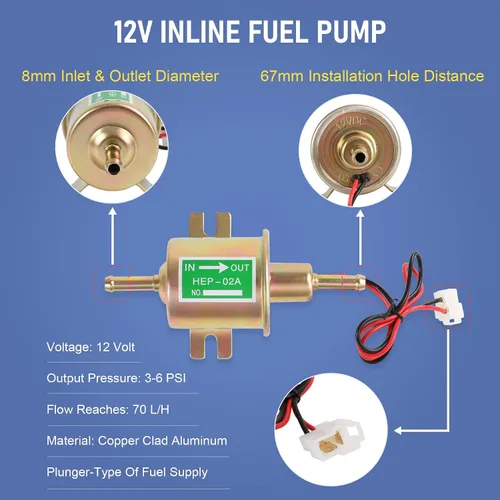 Vista 8 de Kit de bomba de combustible eléctrica universal de 12V, 3-6 PSI, baja presión con filtros de combustible, 10 abrazaderas de manguera, 6.56 pies