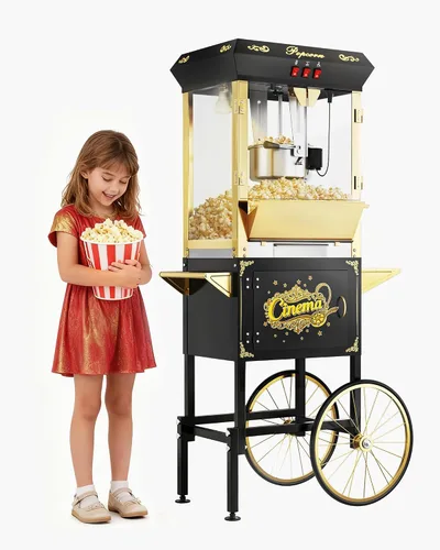 Vista 28 de Máquina de palomitas de maíz de 8 onzas con carro, máquina para hacer maíz con ruedas y hervidor de acero inoxidable que hace hasta 32 tazas