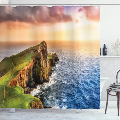 Vista 11 de set de cortina para baño decorativa de tela de poliéster con ganchos
