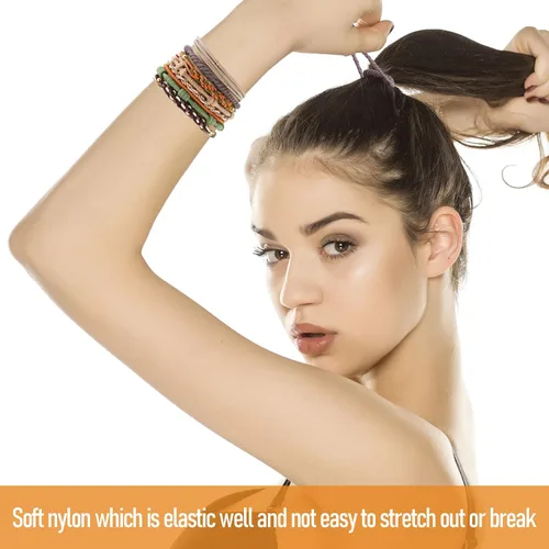 Vista 5 de 20 lazos de pelo boho en 5 estilos, 10 colores - Lindas pulseras para cabello delgado y grueso, elásticos sin daños
