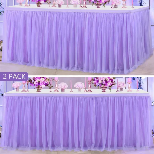 Vista 28 de Suppromo Pack de 2 faldas de mesa de tul azul de 6 pies para mesas rectangulares o redondas, mantel de tul azul para baby shower, cumpleaños