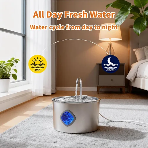 Vista 3 de Fuente de agua para gatos de acero inoxidable: fuente para gatos de 108 oz/3.2 L para beber - Fuentes de agua para mascotas para gatos en interiores