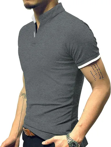 Vista 5 de LOGEEYAR - Polo de piqué para hombre, manga corta, ajustado, de algodón