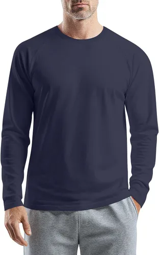 Vista 13 de Camisetas para hombre, manga larga, color sólido, cuello redondo, camisetas básicas informales, M-3XL