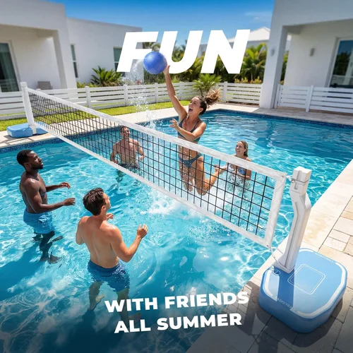 Vista 4 de Pool Volleyball Net&Pool Basketball Hoop 2 in 1,Pool Volleyball Net for Inground pools,Pool Basketball Hoop Poolside with Base&Stand，Includes 3