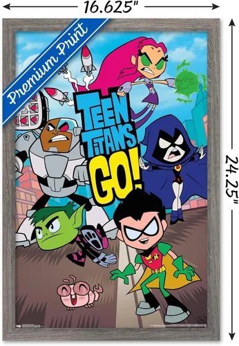 Vista 3 de Trends International DC Comics Teen Titans Go! - Póster de pared grupal, 22.4 pulgadas de largo x 14.7 pulgadas, versión enmarcada en madera