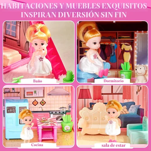 Vista 3 de OCTERIC Casa de muñecas para niñas, casa de muñecas de 13 habitaciones con 2 figuras de muñecas, luces, cachorros, muebles, accesorios, casa