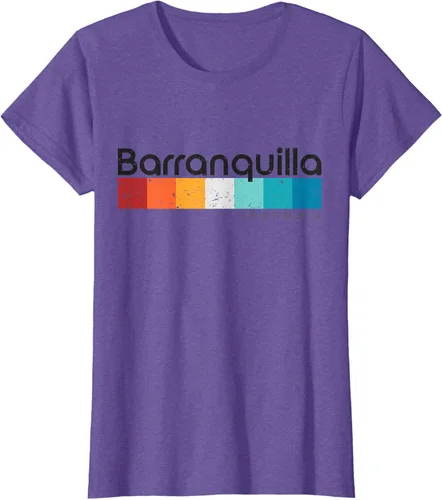 Vista 26 de Barranquilla Colombia - Camiseta de diseño vintage de estilo retro, Blanco, S