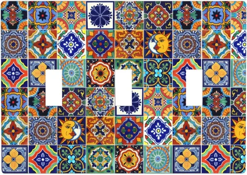 Vista 25 de Talavera - Azulejos mexicanos con 1 palanca, 2 placas de pared, placas de pared para decorar tomas de corriente, placa de interruptor decorativa