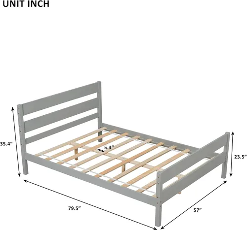 Vista 2 de Marco de cama de plataforma de madera maciza tamaño matrimonial con cabecera de madera, listones resistentes, soporte de cama individual para niños