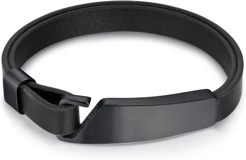 Vista 3 de QINGDUO - Pulseras de alerta médica grabadas personalizadas para mujeres y hombres, pulsera médica de acero inoxidable + cuero, pulsera médica