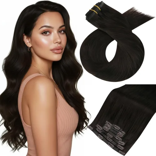 Vista 35 de Moresoo Genius - Extensiones de cabello humano real con clip, color negro azabache, invisibles, sin costuras, de trama de piel sintética