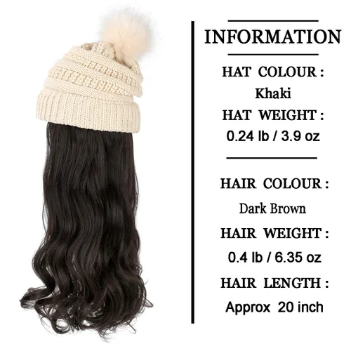 Vista 17 de AynnQueen - Gorro de invierno con extensiones de cabello desmontables para mujer.