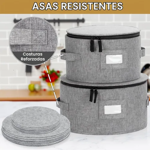 Vista 9 de Juego de 4 cajas de almacenamiento de porcelana para vajilla – Carcasa rígida y apilable – Tamaños: 12 – 10 – 8.5 pulgadas y 7 pulgadas de ancho