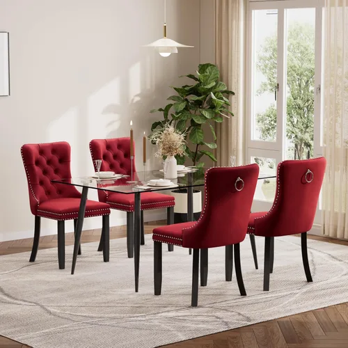 Vista 100 de Baysitone Juego de mesa de comedor de cristal de 51 pulgadas para 4, juego de 5 piezas de comedor moderno, mesa de cocina rectangular de vidrio