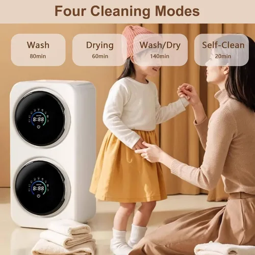 Vista 2 de Mini lavadora compacta doble tina lavadora secadora combinada con pantalla LED, tambor de acero inoxidable y capacidad de 3.5 Lx2 para ropa