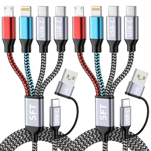 Vista 23 de Cargador de teléfono de 90 grados, cable de carga múltiple con doble tipo-C/Micro/IP