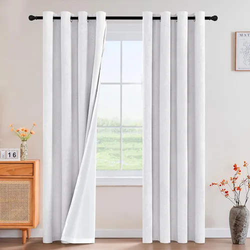 Vista 60 de Cortinas con textura de lino 100% opacas de 64 pulgadas de largo, juego de 2 paneles de cortinas de lino opacas con forro aislante térmico que Arena